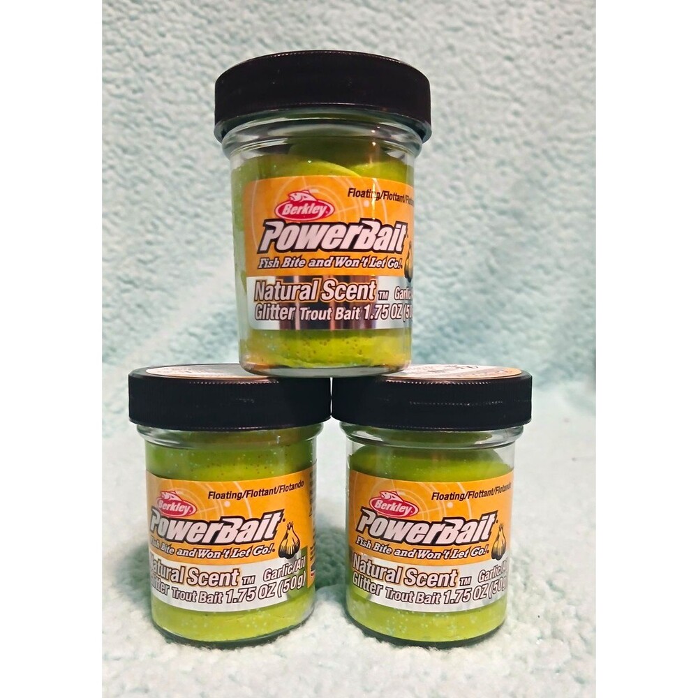 3pk Berkley PowerBait Natural Scent Glitter Trout Dough Bait Garlic Chartreuse